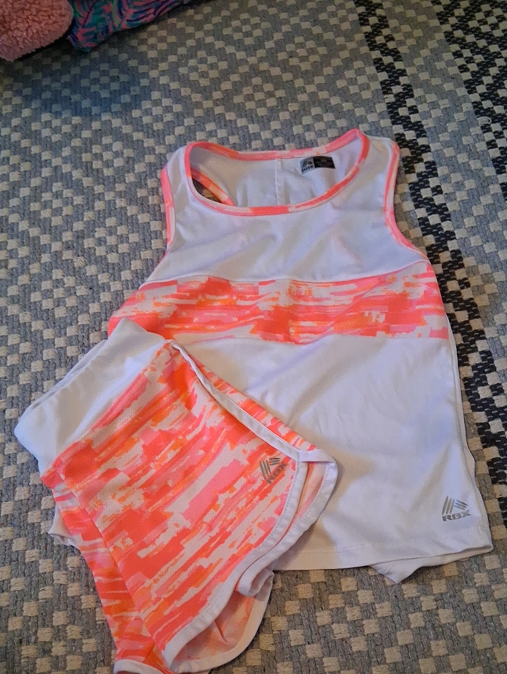 RBX Girls White Tank with Neon Pink & Neon Orange Printed Shorts Set